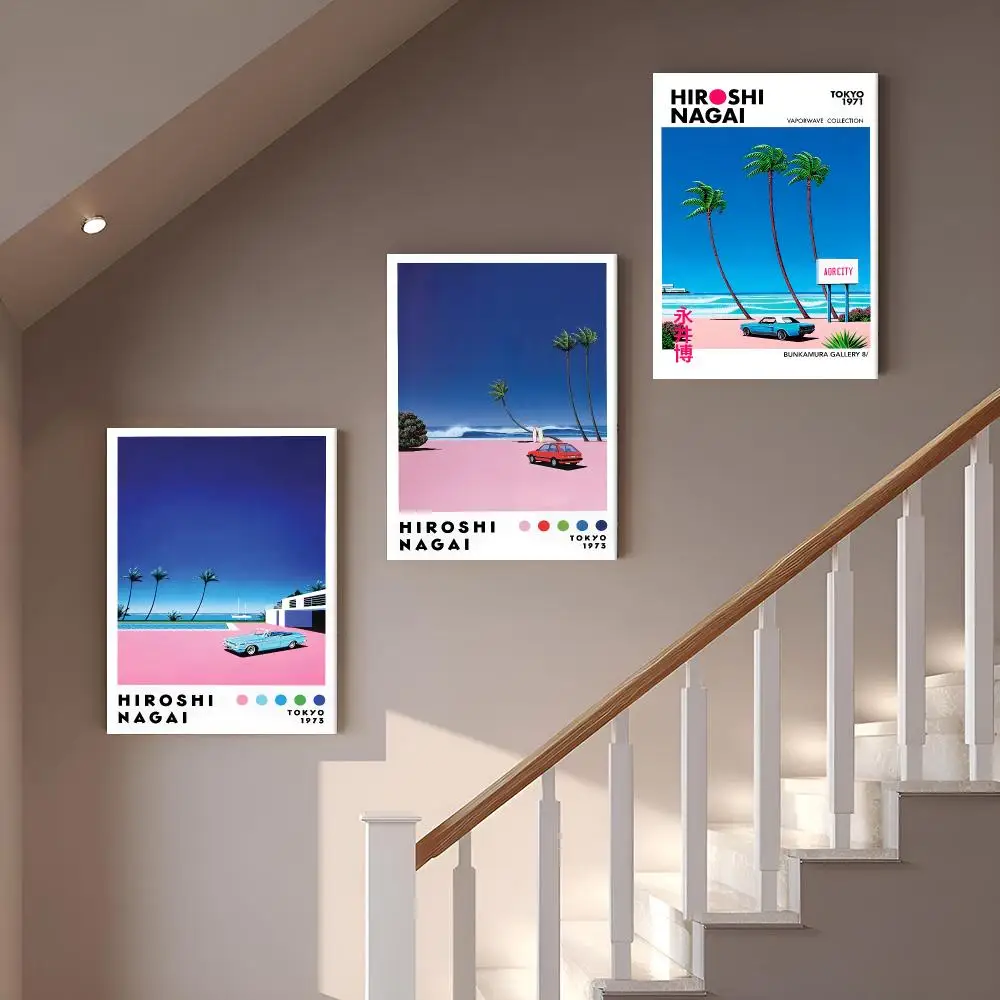 H-Hiroshi Nagai Pink Car Dream Framed Wall Painting Vintage Framed Wall Art Poster Canvas Elegant Home Decor Painting