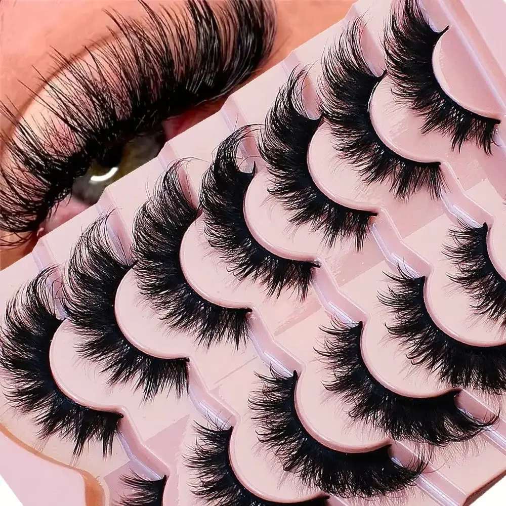 7 Pairs Cat Eye False Eyelashes Natural Look Fluffy Winged Lashes for Party Dating Stage Makeup Extensions