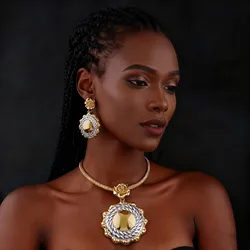 Wedding Jewelry Sets: Dubai Choker Necklace, Bracelet, Earrings & Ring for Nigerian Bridal, African Jewellery Woman Gift