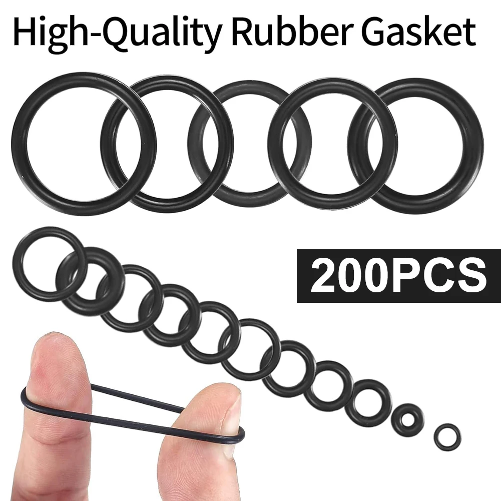 

200Pcs Rubber O Ring Set Gaskets Boxed Seal Nitrile Rubber Bands Waterproof Sealing Elastic Band O Rubber Rings Set