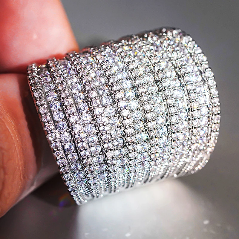 

Huitan Exquisite Wide Rings Female Wedding Party Accessories with Brilliant Cubic Zirconia Luxury Women Engagement Jewelry Gift
