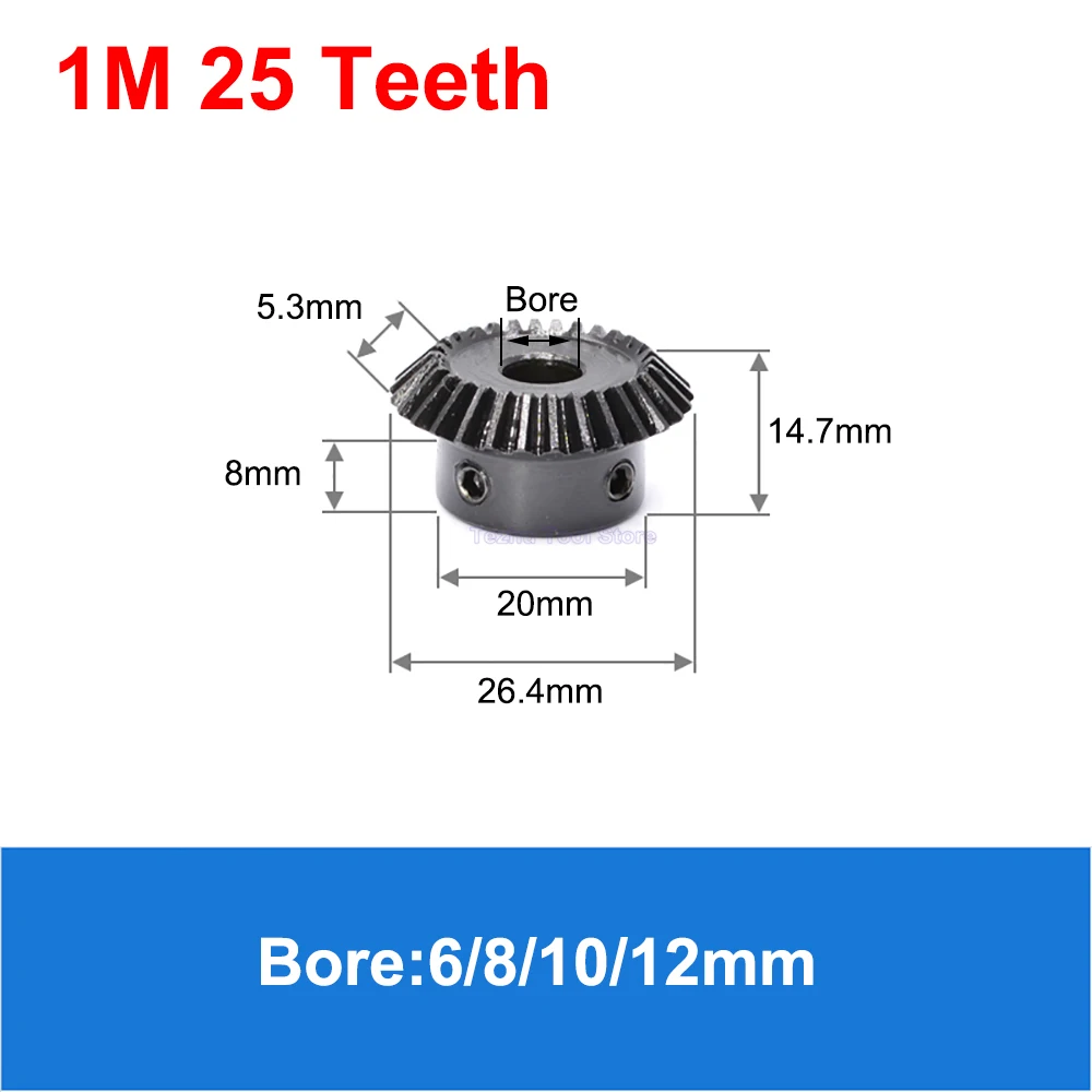 1PCS 1:1 Bevel Gear 1Module 20/25/30 Teeth 45# Steel 90 Degrees Meshing Angle Steel Gear Inner Hole Bore 5/6/8//10/12/14/15mm - Image 3