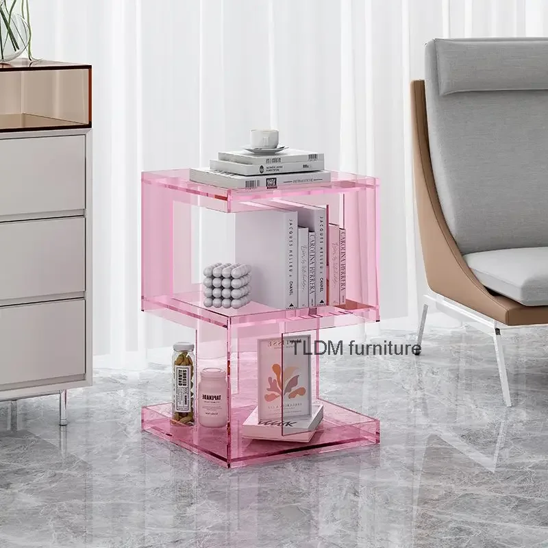 Acrylic Sofa Edge Table Modern Living Room Coffee Table Creative Transparent Bedroom Bedside Table Small Unit Furniture