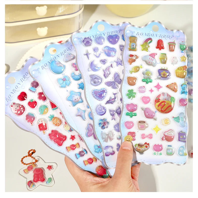 4 قطع من ملصقات الإغاثة ثلاثية الأبعاد كاواي للأطفال، ملصقات فقاعات كريستالية ممتعة، ملصقات تزيين كرتونية ثلاثية الأبعاد هدية