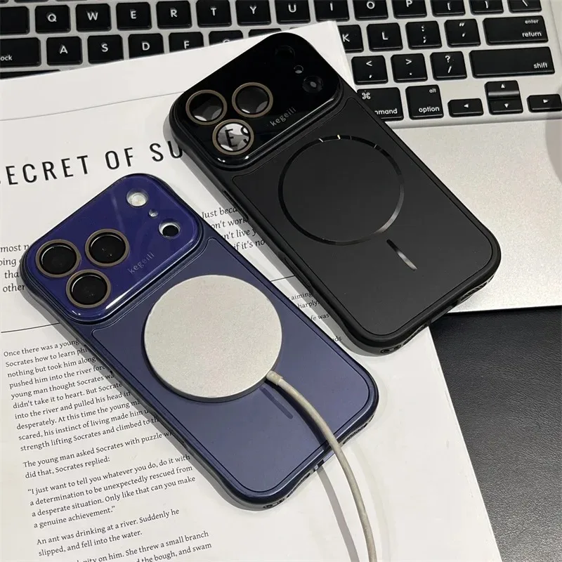 AG Large Window Magnetic Phone Case For iPhone 17 16 15 14 13 18 Pro Max For Magsafe Luxury Shockproof Back Cover