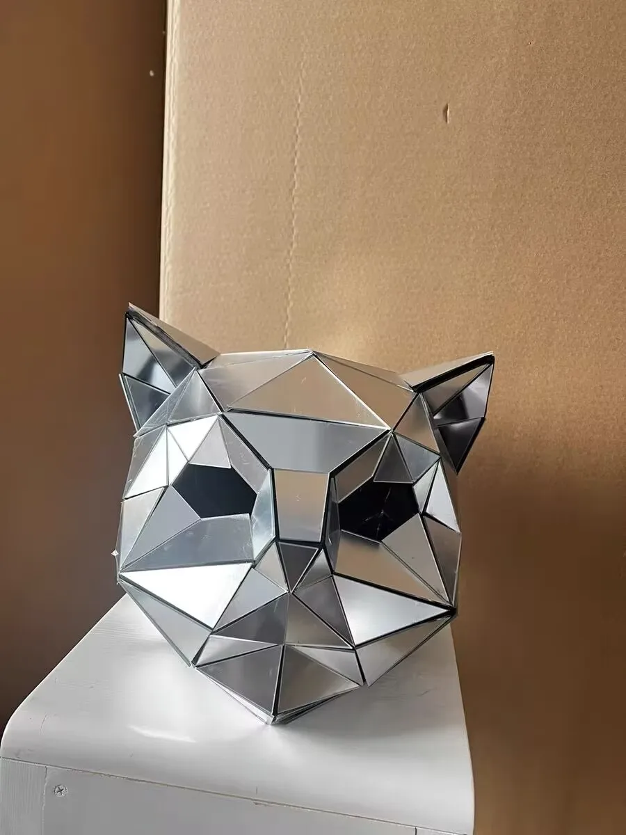 หน้ากากแมวกระจกสีเงิน 3 มิติ / หมวกกันน็อคแมวดิสโก้บอล