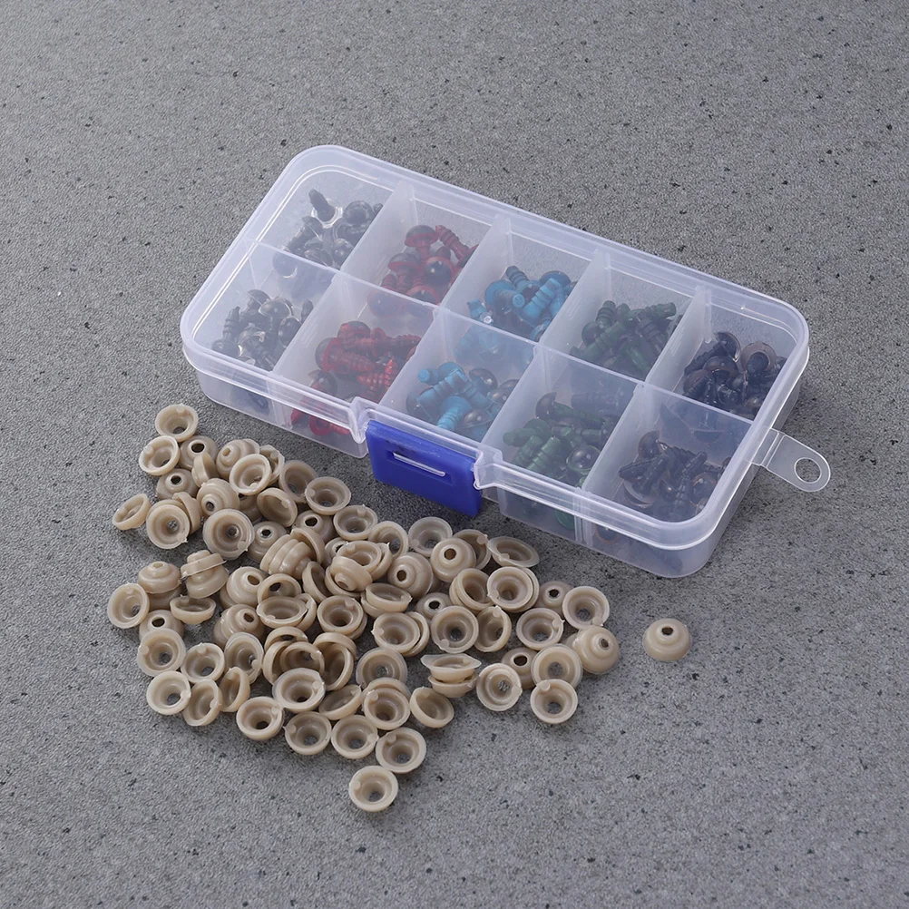 

100PCS Plastic Eyes and Gasket 12MM 10 Grids 5 Colors Plastic Safety Eyes Eyes for Bear Stuffed Animals Puppet Ma