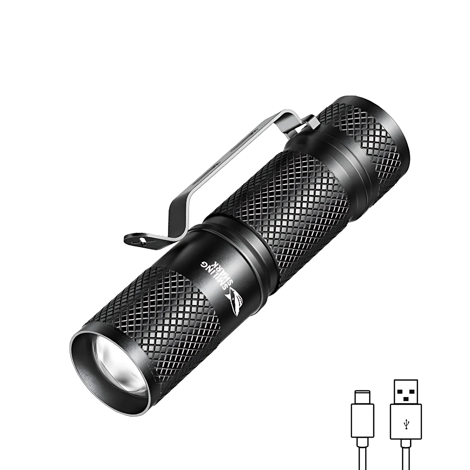 

43g Mini Zoomable Flashlight - 3 Modes(High/Low/Strobe) - IPX4 Waterproof Aluminum Alloy - Pocket Clip for EDC, Camping, Emergency