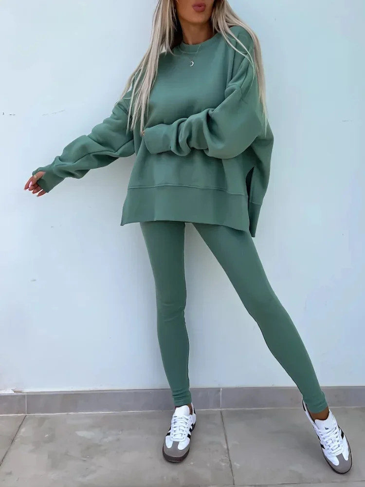 Sets for Women 2 Pieces Spring Autumn New Fashionable Loose Long Sleeves O Neck Sweater Top Suits Slim Fit Leggings Sports Sets