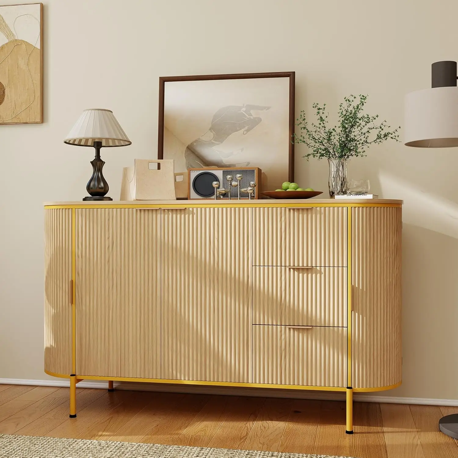 

60" Modern Fluted Buffet Sideboard Cabinet with Storage,2 Doors & 3 Drawers Sideboard Cabinet,Kitchen & Entryway Storage Cabinet