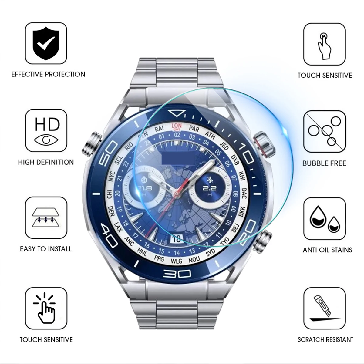 زجاج مقسى لساعة Huawei Watch Ultimate Smartwatch Accessories واقي شاشة مضاد لبصمات الأصابع لساعة Huawei Watch Ultimate
