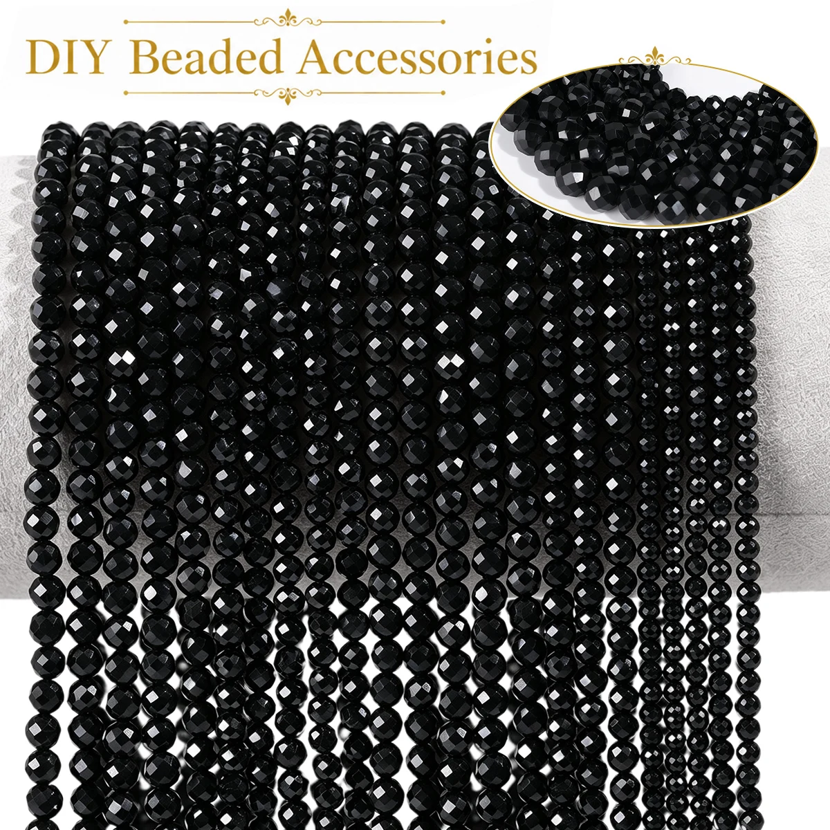 2-4mm 45-80pcs Stone Half strand Round cut black tourmaline Spacer Loose Beads Jewelry Making DIY Bracelets Necklace Accessories
