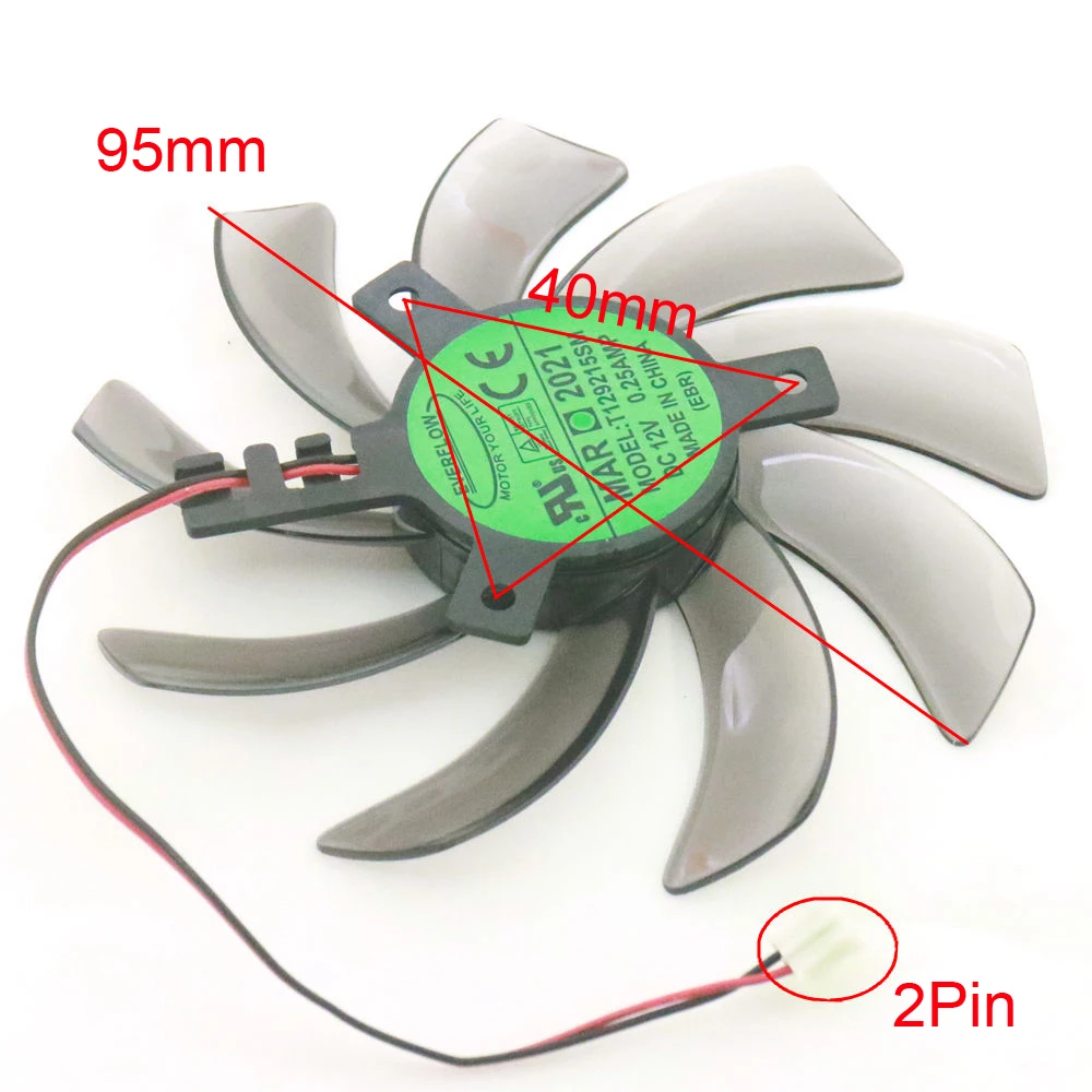 Free Shipping T129215SM 95mm 12V 0.25A For YESTON GeForce GTX1050ti 4GB GDDR5 Graphics Card Cooling Fan