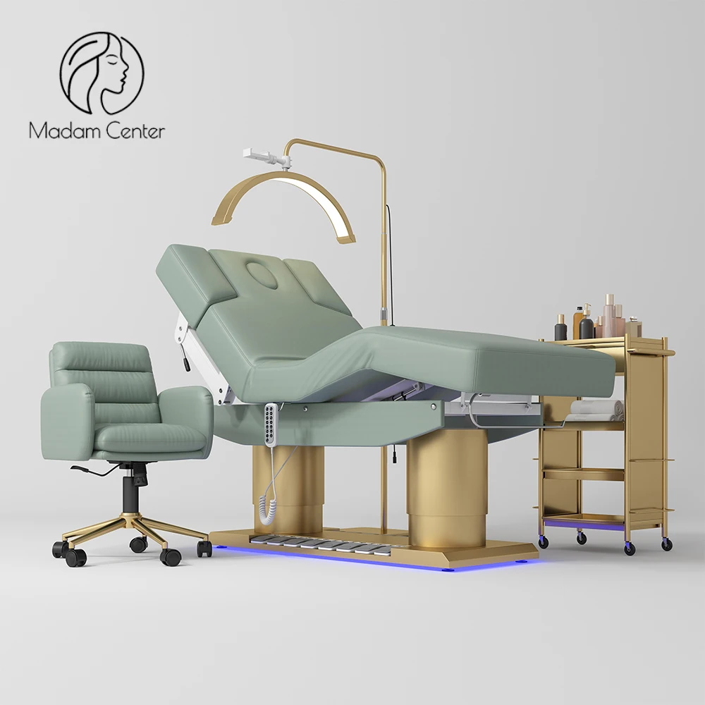 Professional Luxury Gold Spa Beauty Salon Bed 4 Motors Electric Modern Design Synthetic Leather Foldable Mute Motors