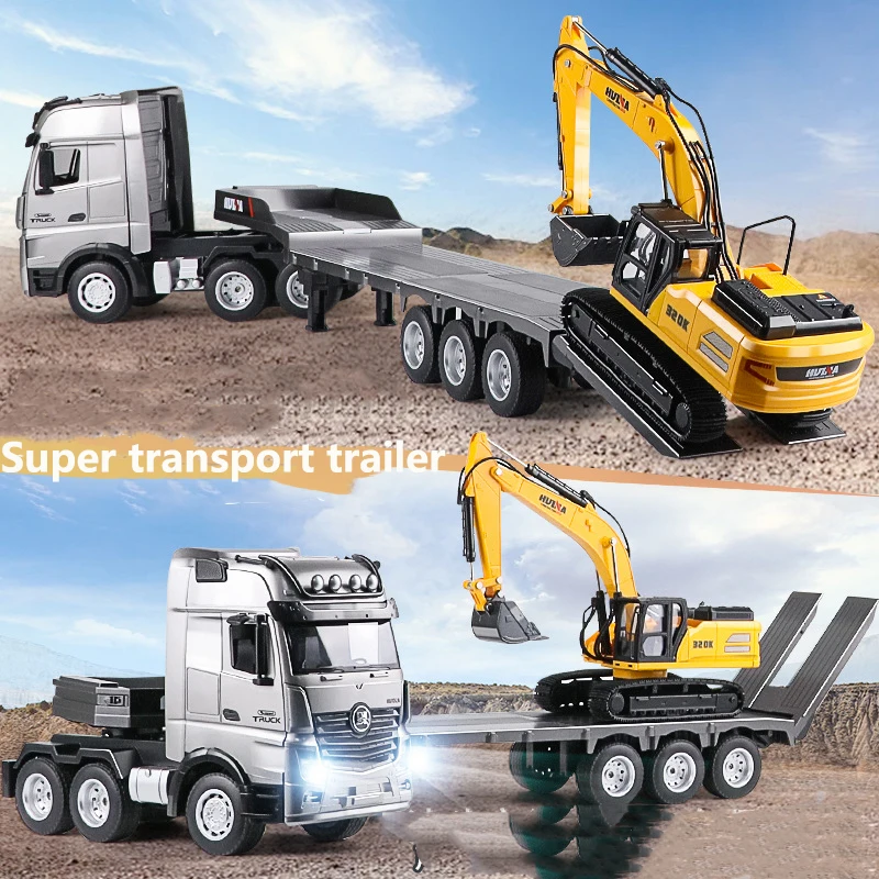 Huina 1522 R/C Trainler Flatbed Truck Alloy Excavator Car 1/18 Scale Remote Controlled Car Combination Engineering Car Toys Gift