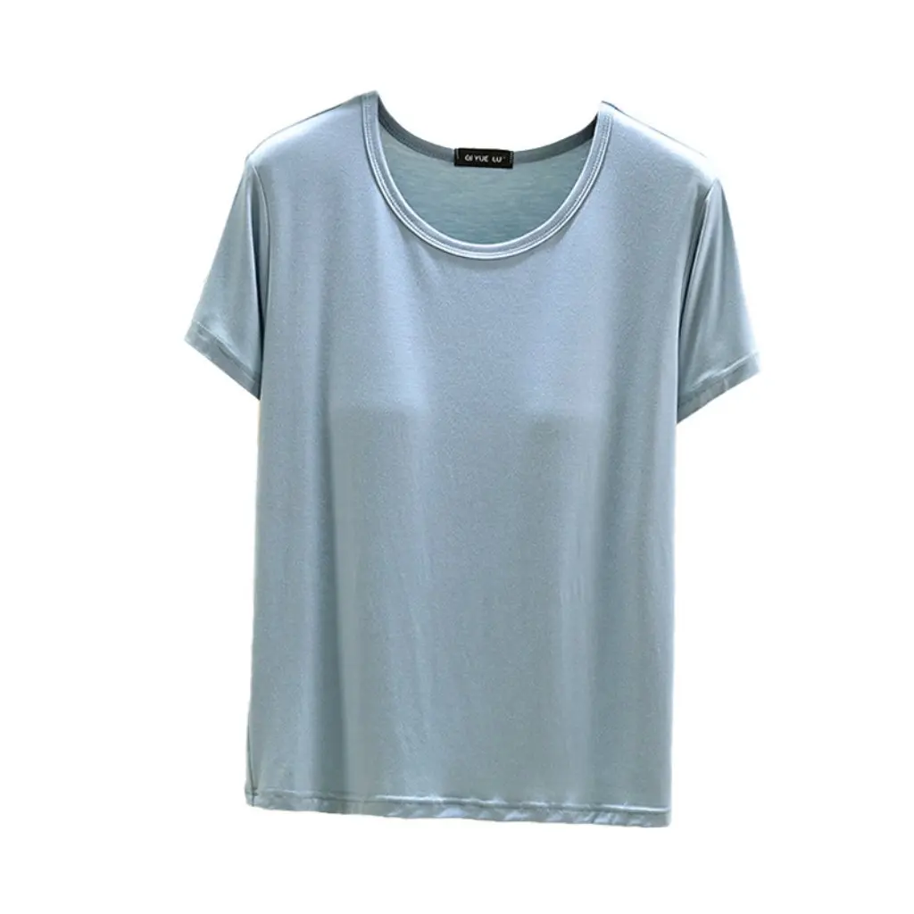 

Women's Modal Short-Sleeved T-shirt Summer Thin Base Shirt Solid Color plus Size One-Piece Top with Chest Pad No Wear Bra Needed