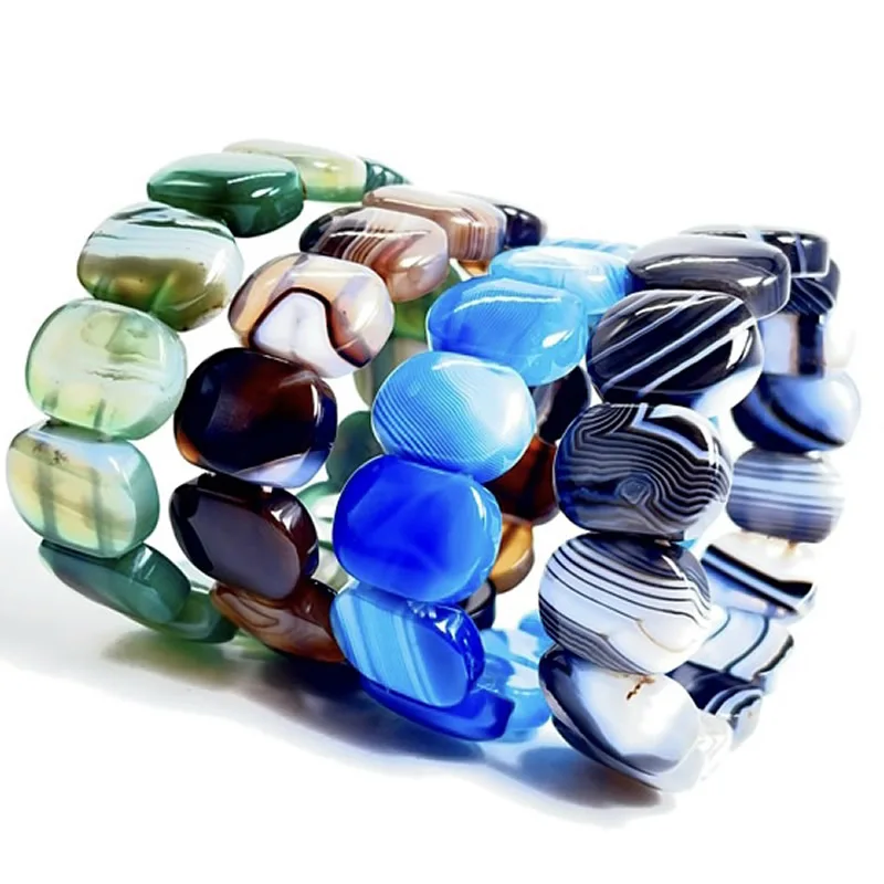 

Fashionable New Natural Stone 13X18MM Colorful Striped Agate Bracelet for Men and Women Handmade Yoga Healing Couple Jewelry