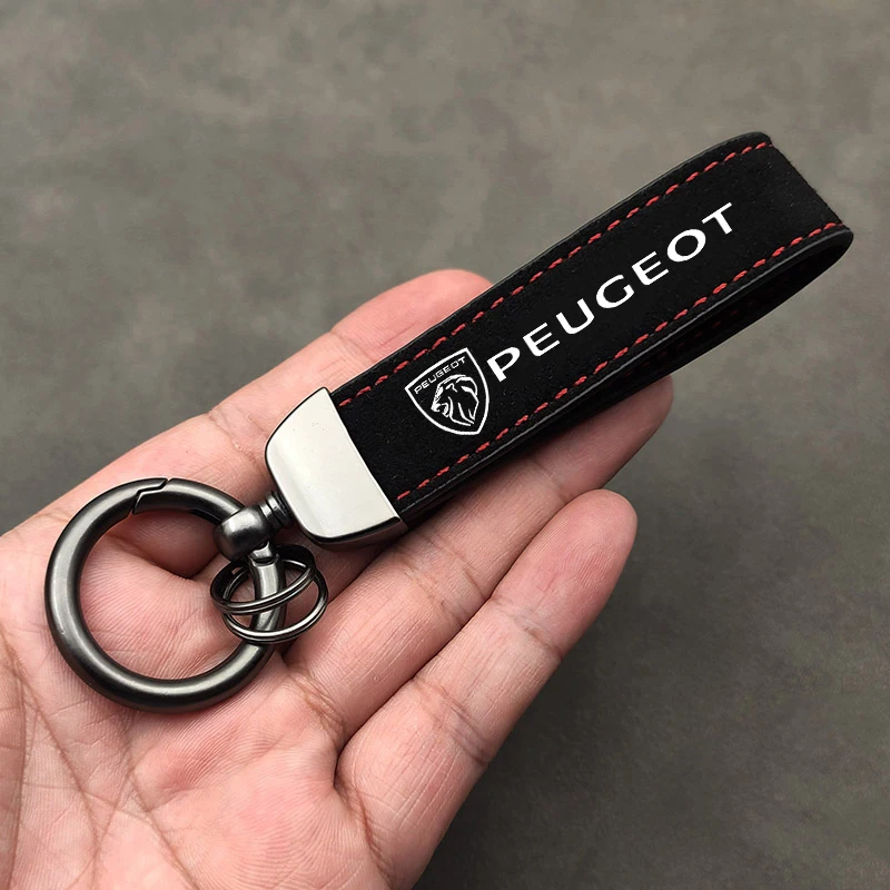 Peugeot Car Tumbled Leather Keychain Alloy Keyring Pendant For Peugeot 206 307 308 3008 207 208 407 4008 408 508 2008 5008 301