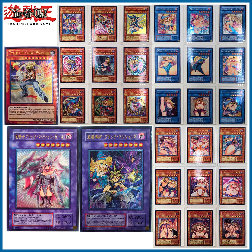 50 sztuk/zestaw Anime Yu-Gi-Oh DIY ACG czarny magik dziewczyna czarny połysk żołnierz chłopiec zabawki do gier kolekcjonerskie kartki prezenty