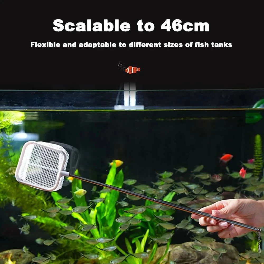 Aquarium Square Fishing Net With Suction Cup Extendable Long Handle Fishing Gear For Catching Fish Shrimp Tank Clean Accessories