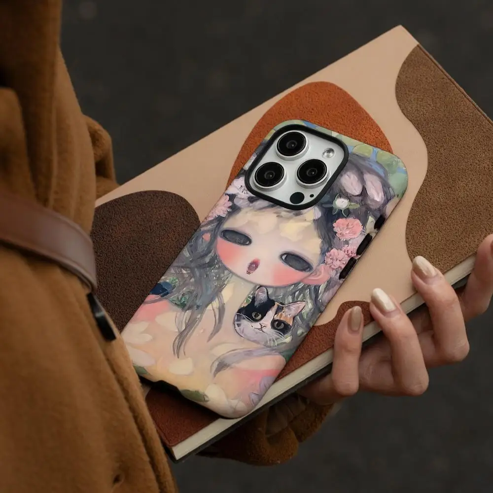 حافظة هاتف A-Aya Takano Art لهاتف آيفون 17 16 15 14 13 12 Pro Max Plus لامعة عالية الدقة بطبقة مزدوجة غلاف صلب سائل