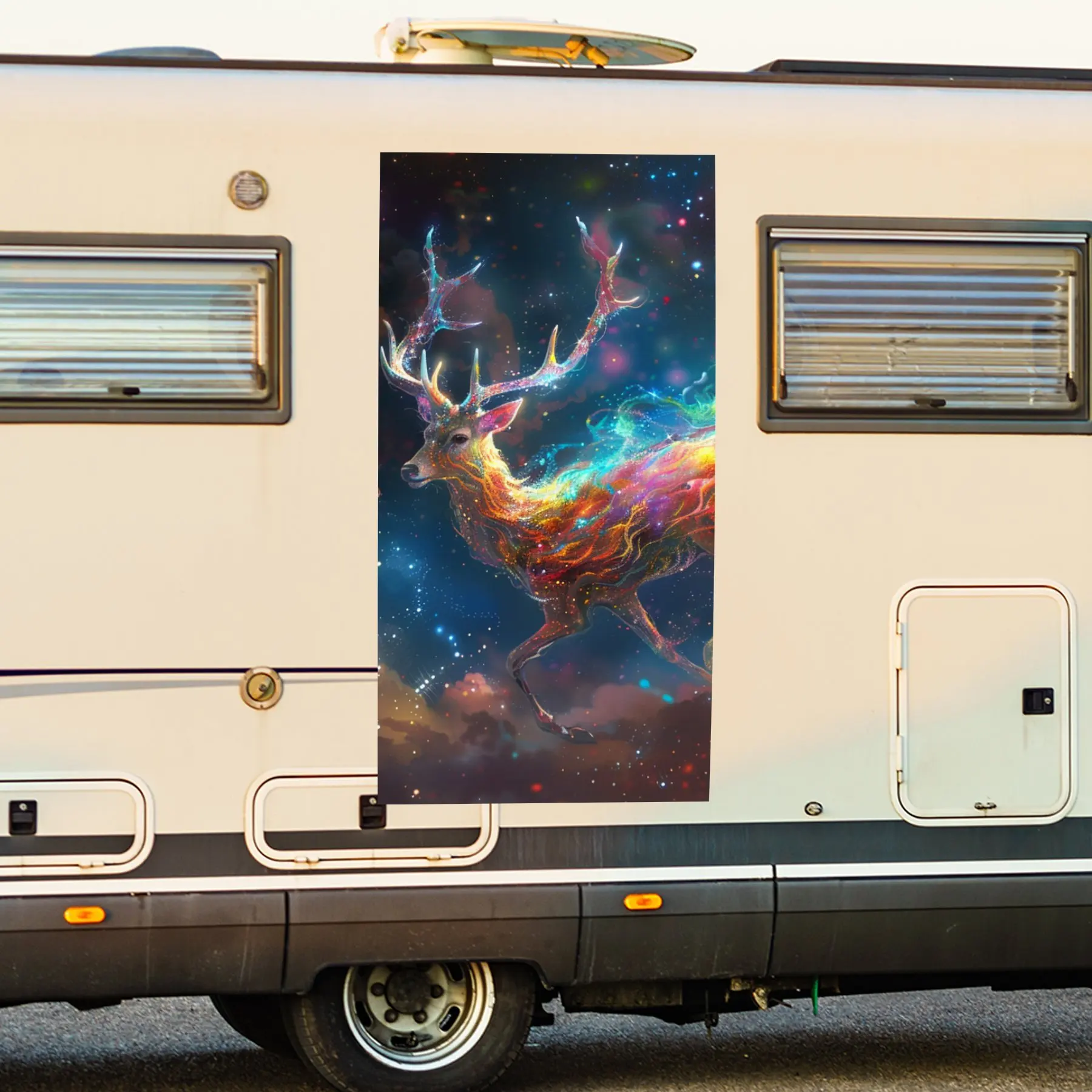 

Космическая красочная виниловая наклейка с оленем для двери автомобиля на колесах, водонепроницаемые самоклеящиеся виниловые наклейки, украшение для защиты автомобиля