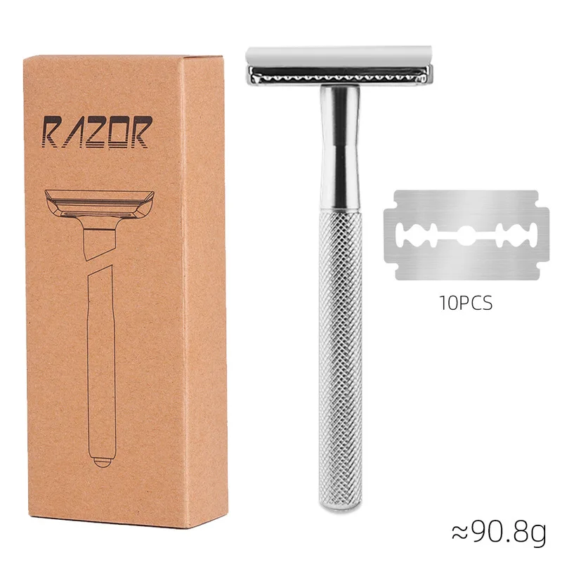 Vintage Metal Safety Razor, Classic Closed Double Edge Manual Shaver, Traditional Wet Shaving Razor For Men Grooming