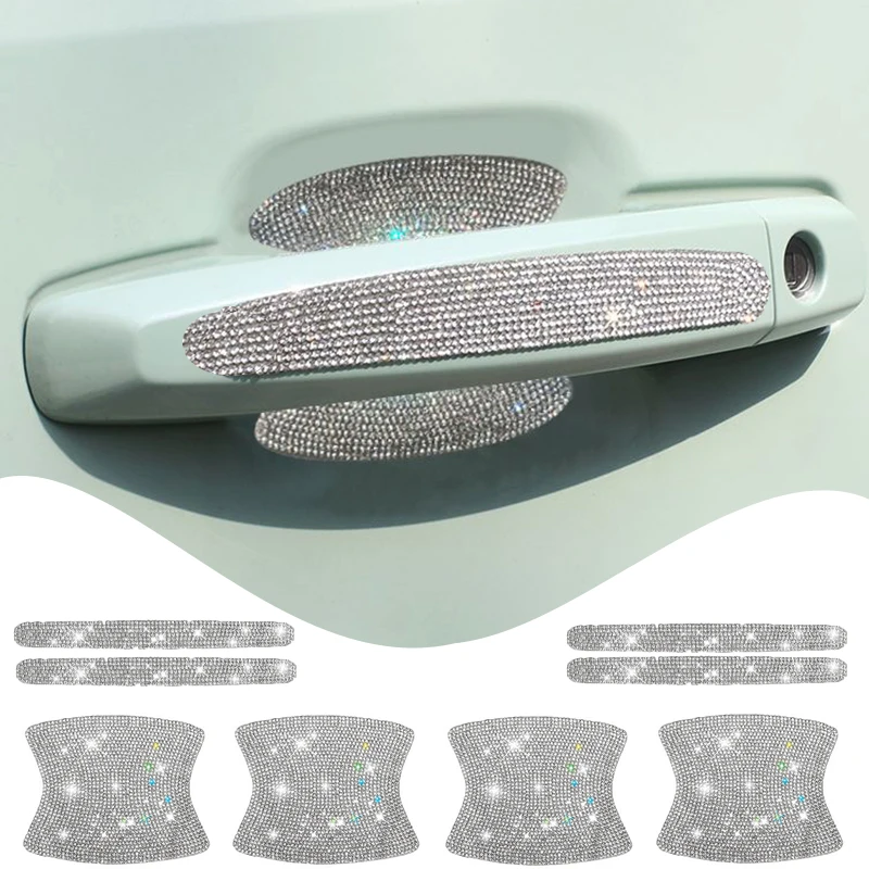 Car Door Bowl Anti-scratch Sticker Reflective Bling Rhinestone Door Bowl Handle Protection Sticker Anti-scratch Protection Strip