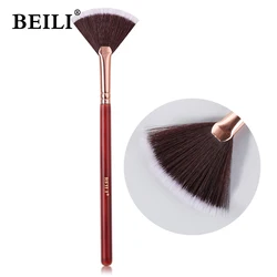 BEILI-brochas de maquillaje de pelo de cabra, delineador de mezcla de cejas, base de rubor en polvo, color rojo borgoña