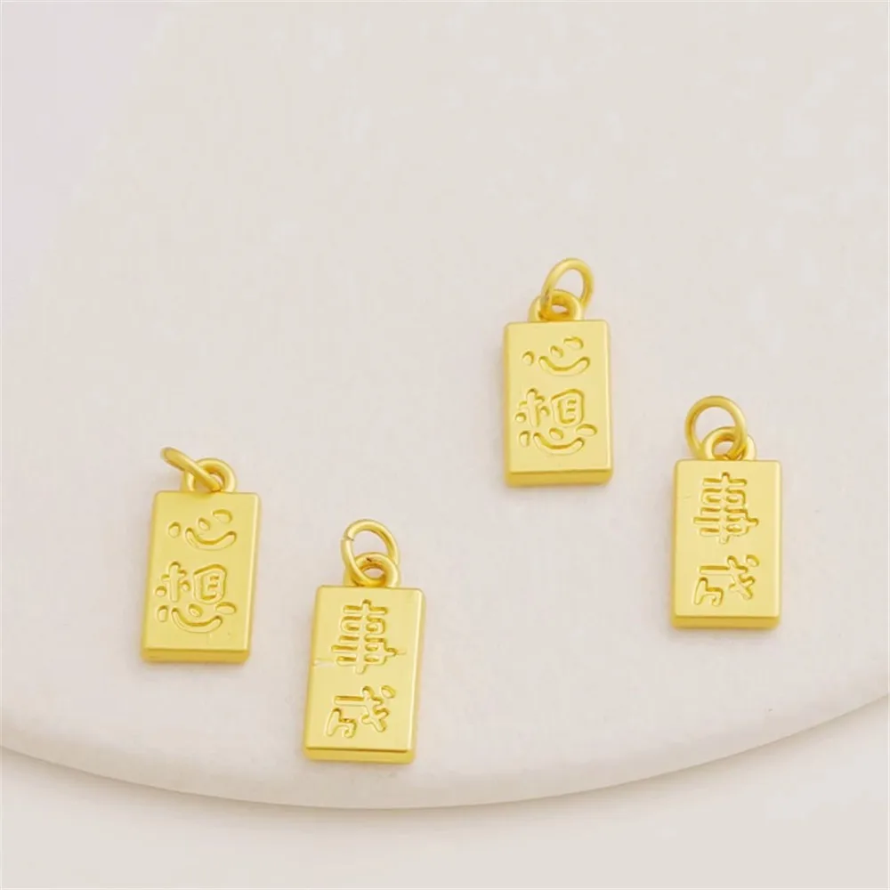 Electroplated Ancient Gold Wishes Pendant, True Rectangular Brand Pendant, DIY Bracelet Necklace, 8x16mm