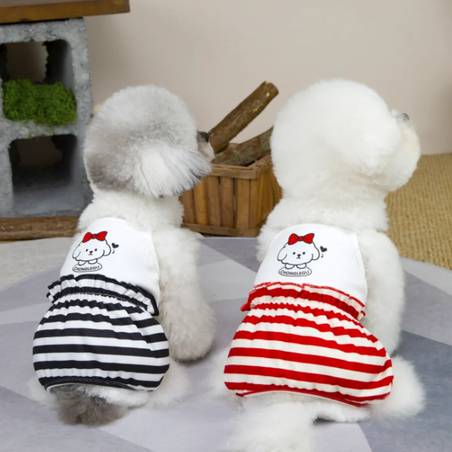 1 Stück Sommer-Trägerhose mit dünnem Love-Dog-Print für Haustiere, gestreifte Trägerhose für Frühlings- und Sommerausflüge, Trägerhose für kleine Hunde
