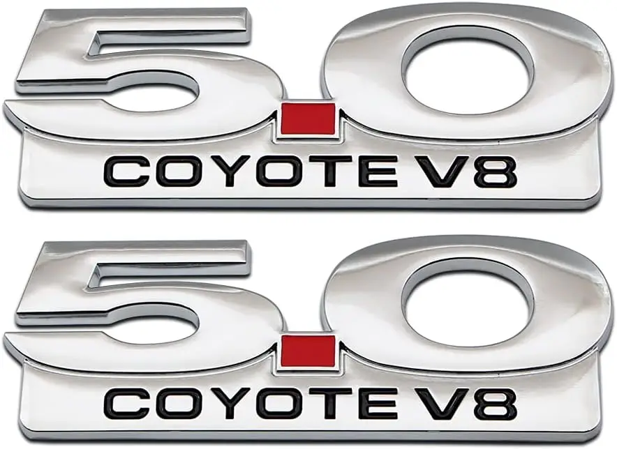 

2Pcs Chrome Metal 5.0 Coyote V8 Logo Side 5.0 Emblem SUV Racing Coupe GT Badge Sticker (Silver)