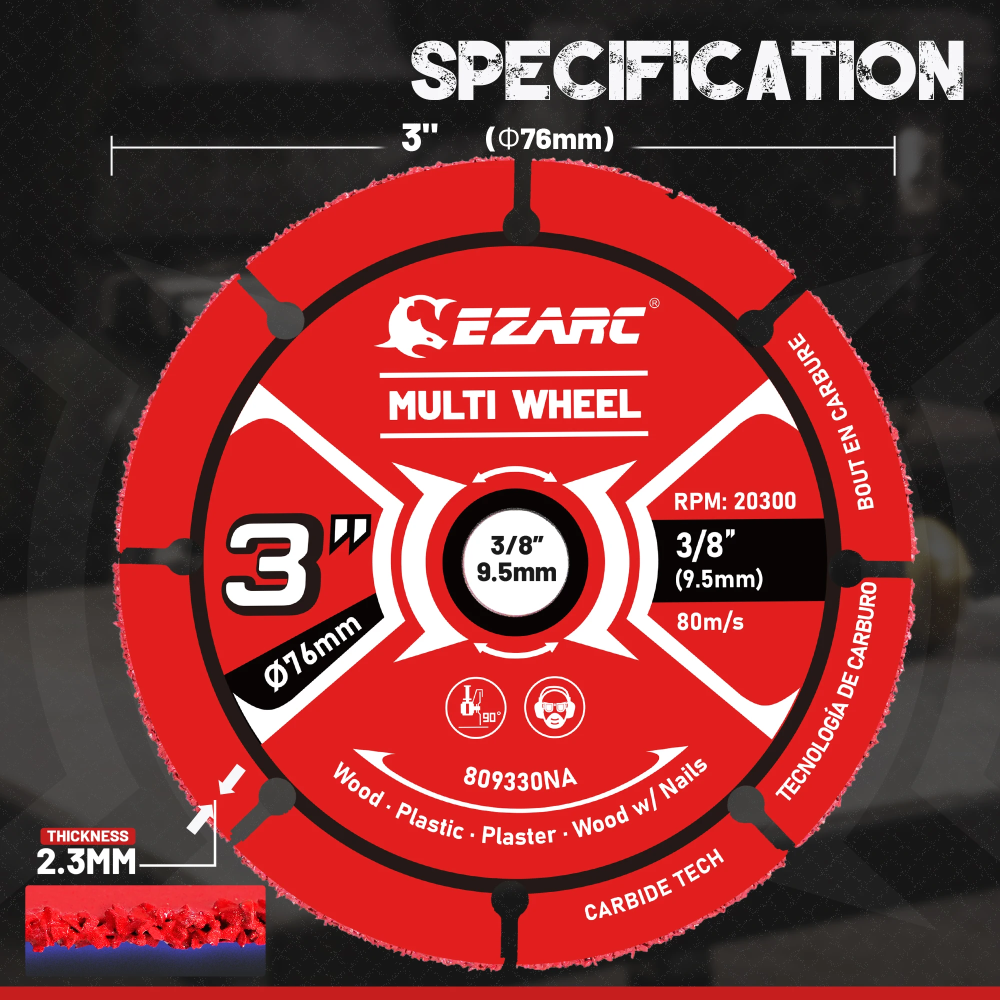 EZARC 2PCS Cut Off Wheels 3Inch / 76mm Carbide Cutting Disc, Angle Grinder Cutting Wheel for Wood, Wood with Nails, Plastic, etc