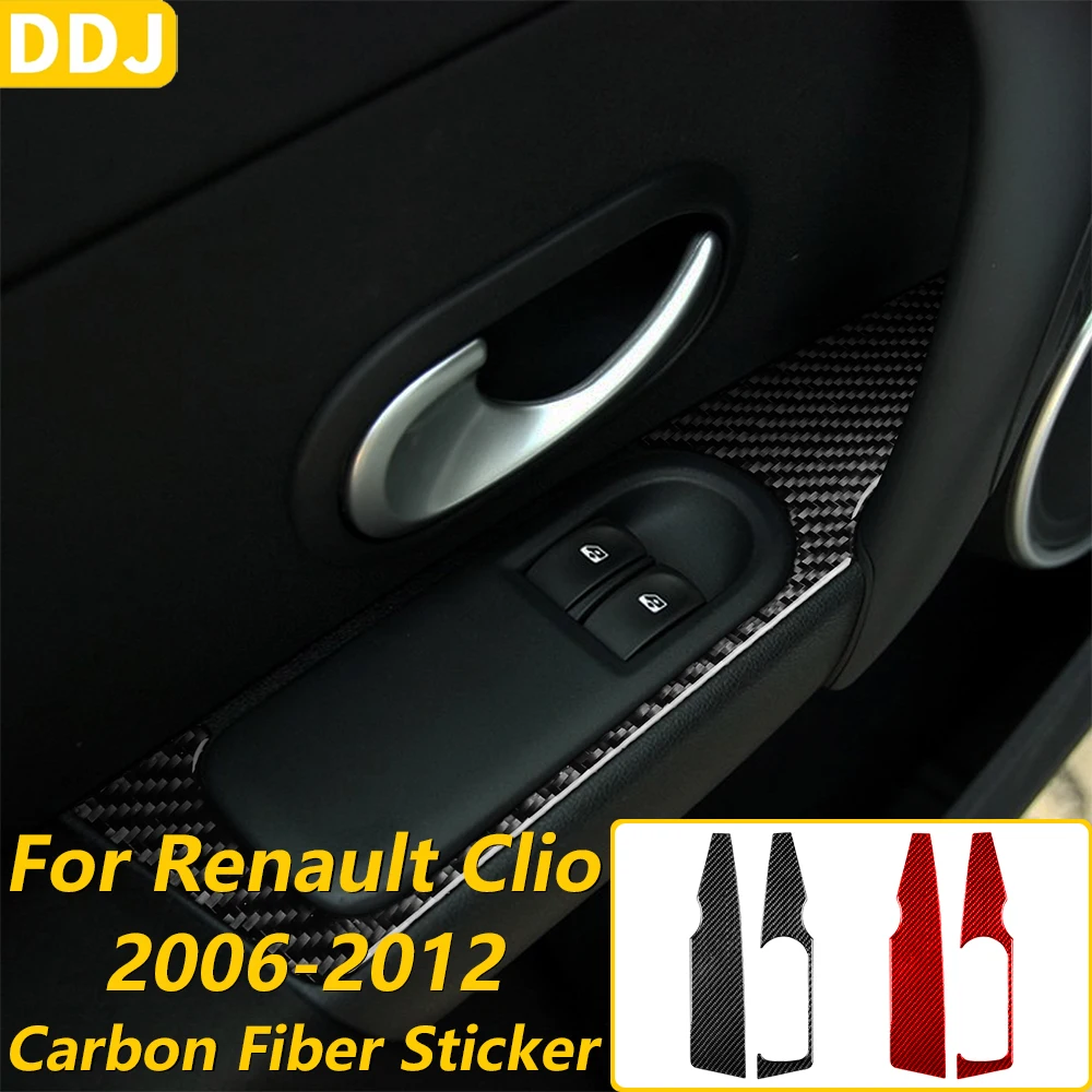 For Renault Clio 2006-2012 Carbon Fiber Front Door Window Lift Switch Button Control Panel Cover Trim Car Accessories Sticker