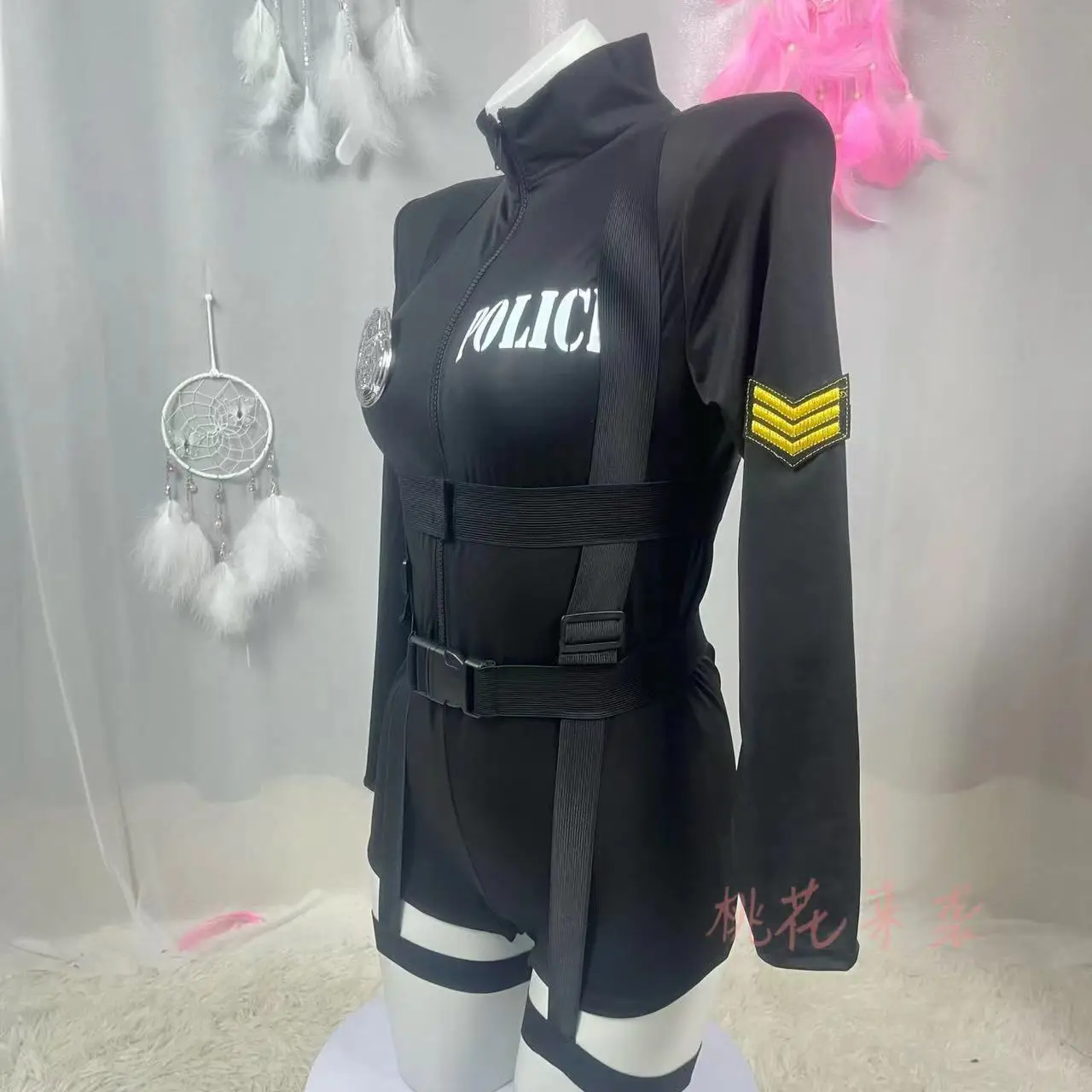 4 Pieces Black Navy Blue Police Women Bodysuit With Bandage Hat Policewoman Camouflage Tight Sexy Cosplay Costume Uniform Set