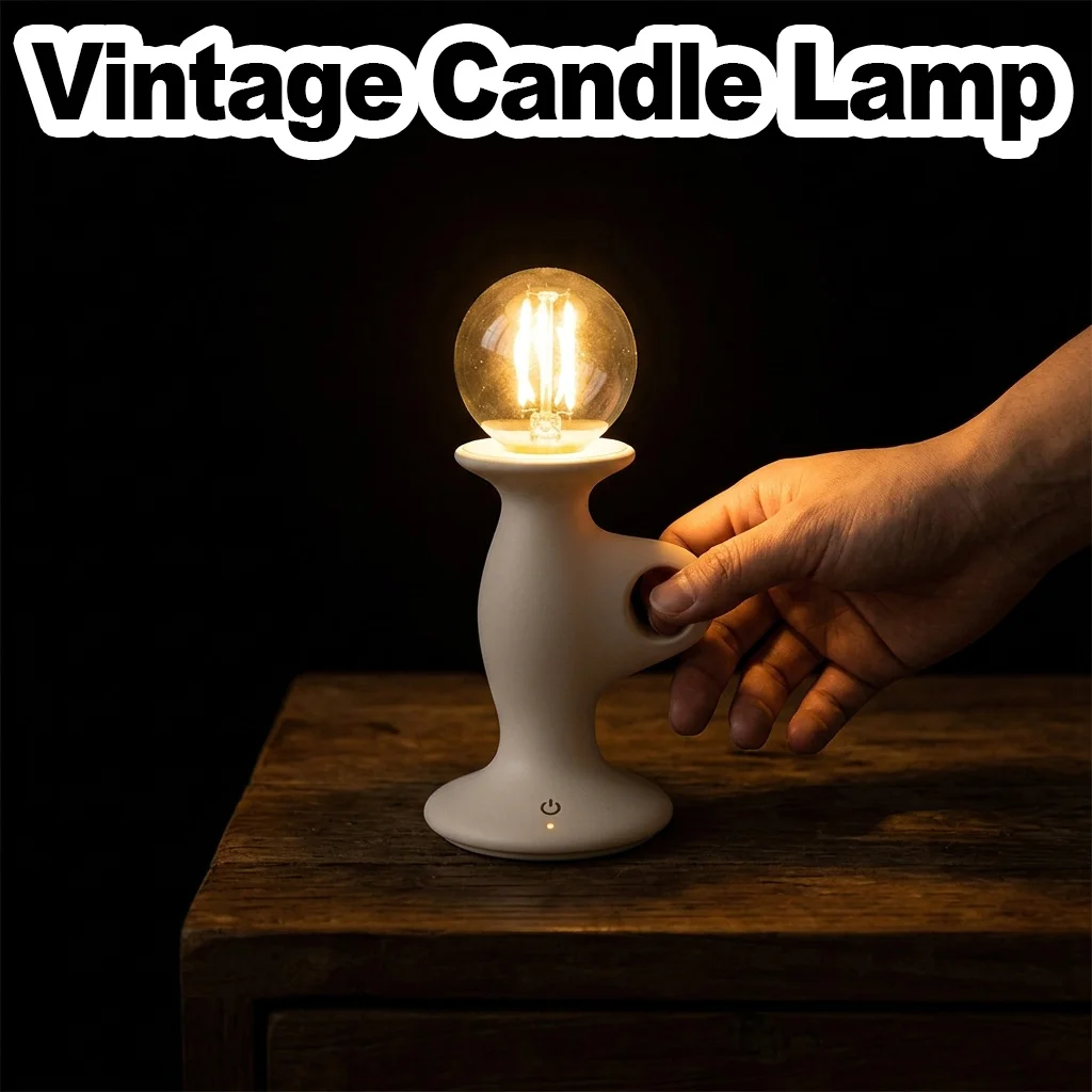 Vintage Candlestick Table Lamp USB-C Rechargeable Touch Control Glass Globe Shade Retro Desk Light Decorative Lantern Nightlight