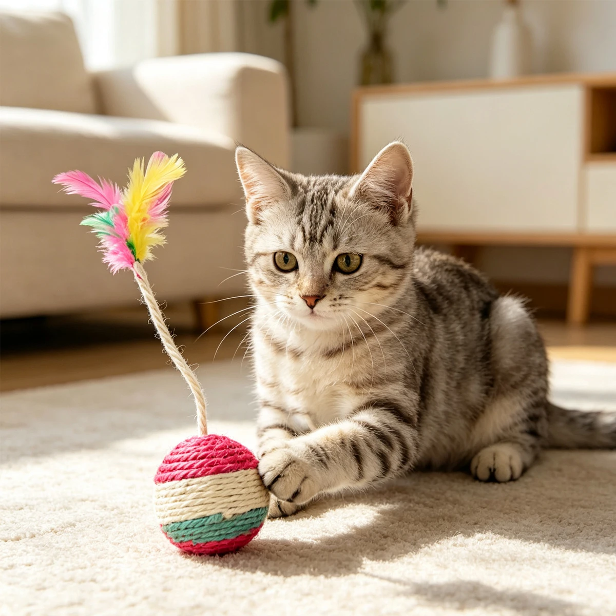 Kitten Training Interactive Magic Scratching Ball Feather Toy Stuff Cat Toys Balls for Cats Dog Liquidation Dogs Cats' Kittens