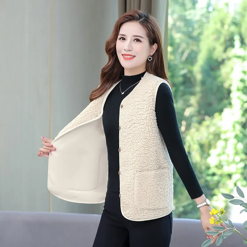 

Весенне-осенний женский жилет на пуговицах из овечьей шерсти, теплые толстые флисовые жилеты, куртка без рукавов, женские пальто