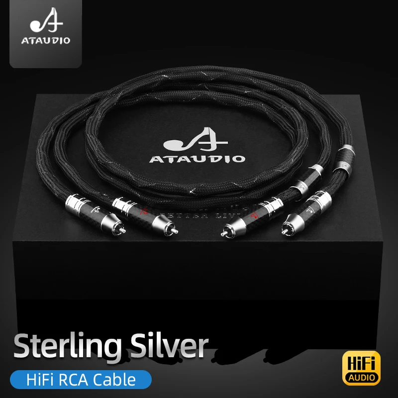 ATAUDIO Hi-end HiFi 2RCA Audio Cable Sterling Silver 2RCA to 2RCA Male to Male Stereo Signal Cord for Amplifier CD Player