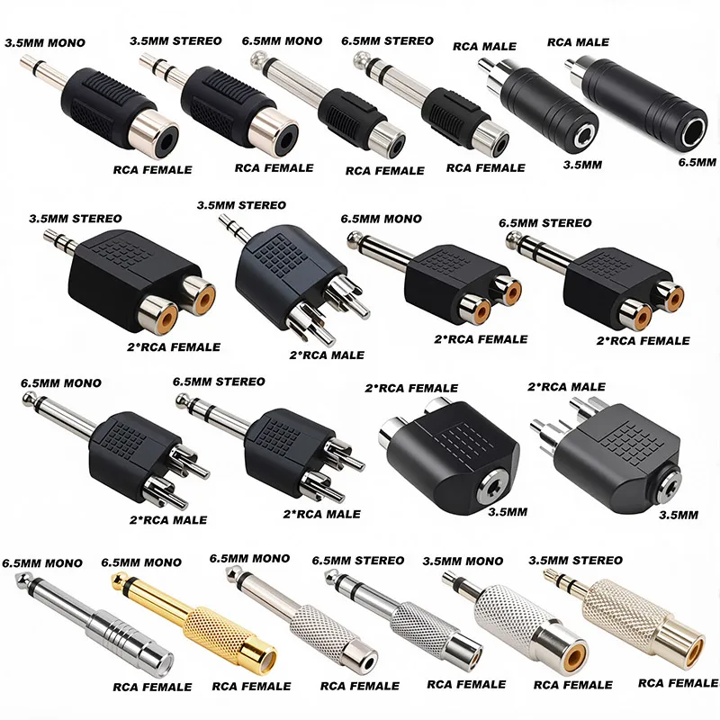 

5pcs Audio Jack Connector Adapter Converter Speaker 6.35/6.5mm Male To 3.5mm Audio Stereo Mono Jack Female To RCA Male