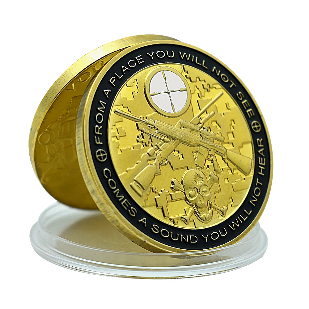 Golden Sniper Gun Coin Sharpshooter Challenge Coin Art Craft Fans Collection