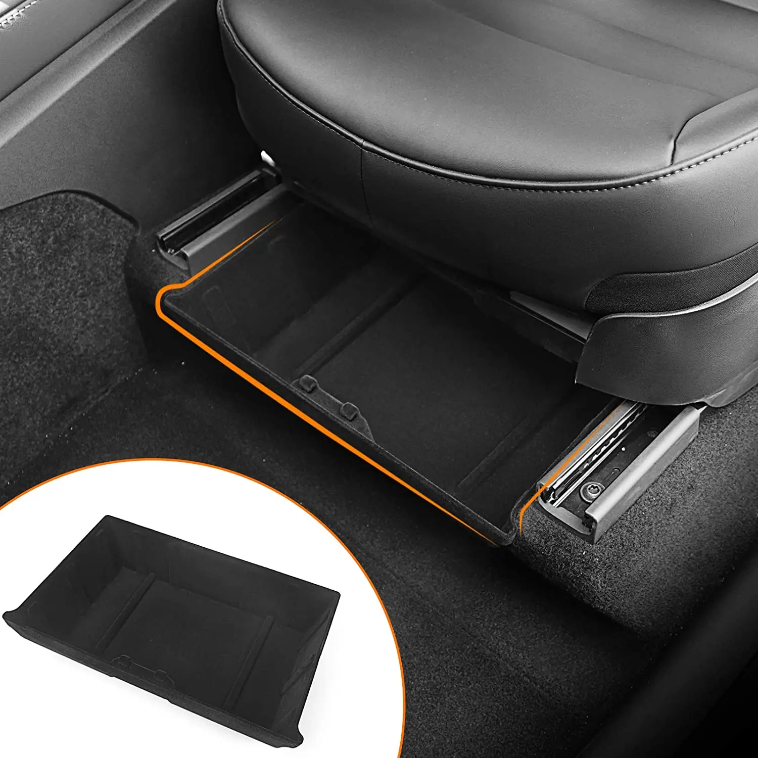 for Tesla Model Y Accessoies Car Under Seat Storage Box Organizer Tray Flocking Box Under Front Seat, Full Flocking