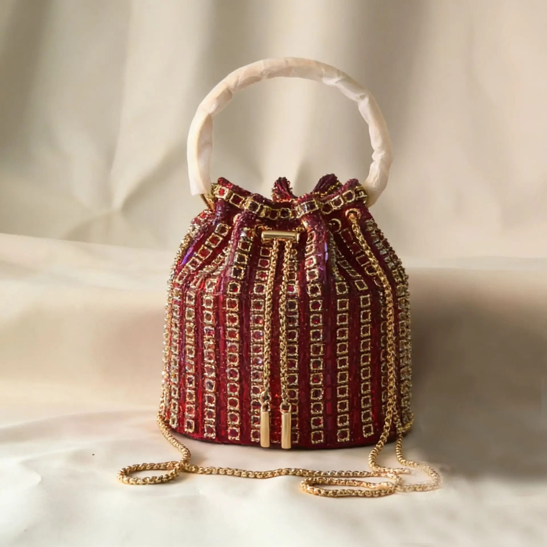 2026 new dinner bag with diamond fringed handbag chain simple full diamond bucket bag single shoulder oblique span bag