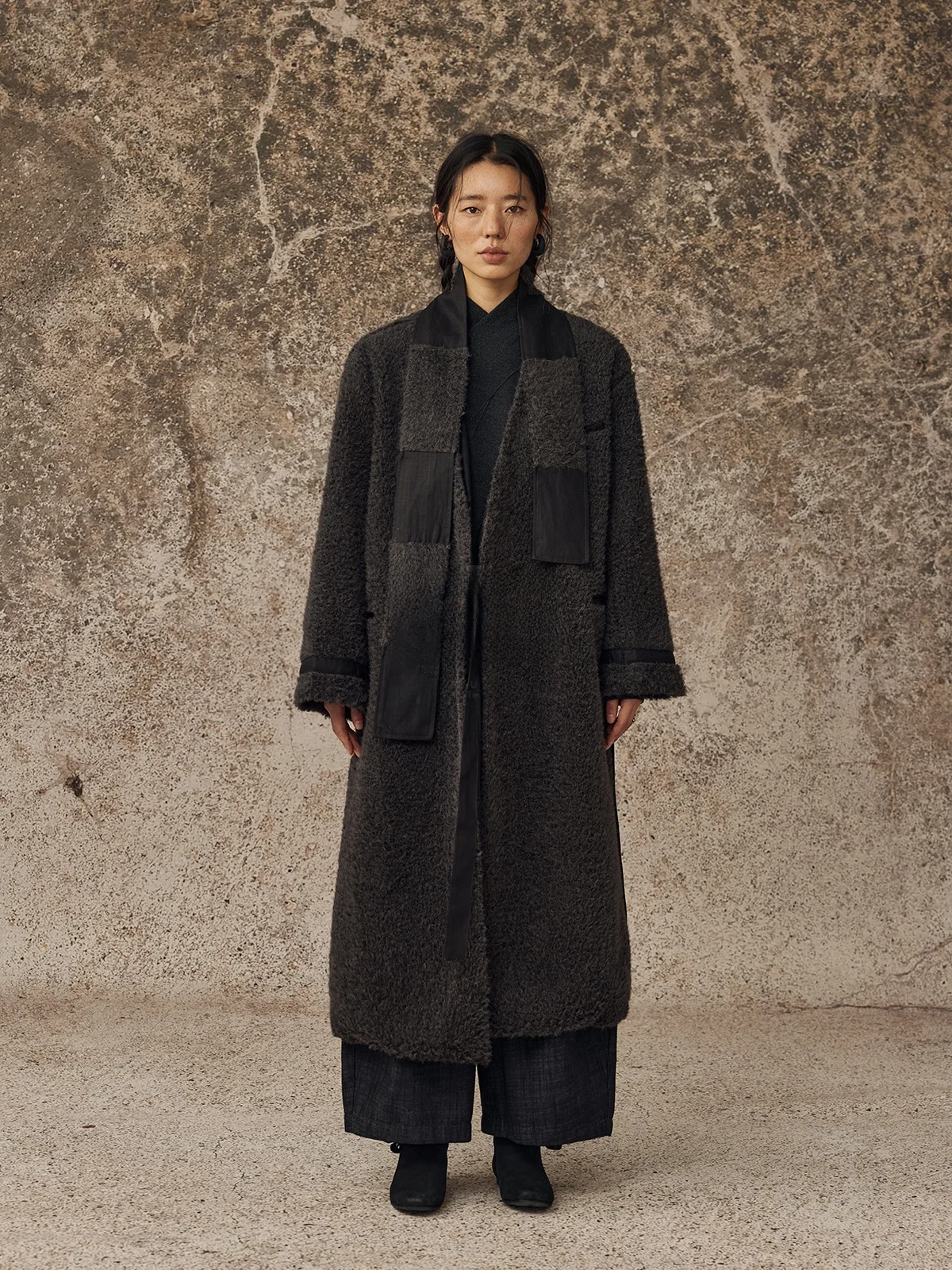 

Женское шерстяное пальто Alpa Lew с шарфом, с изображением горного силуэта, теплое, в китайском стиле, свободного кроя, длинное, для женщин