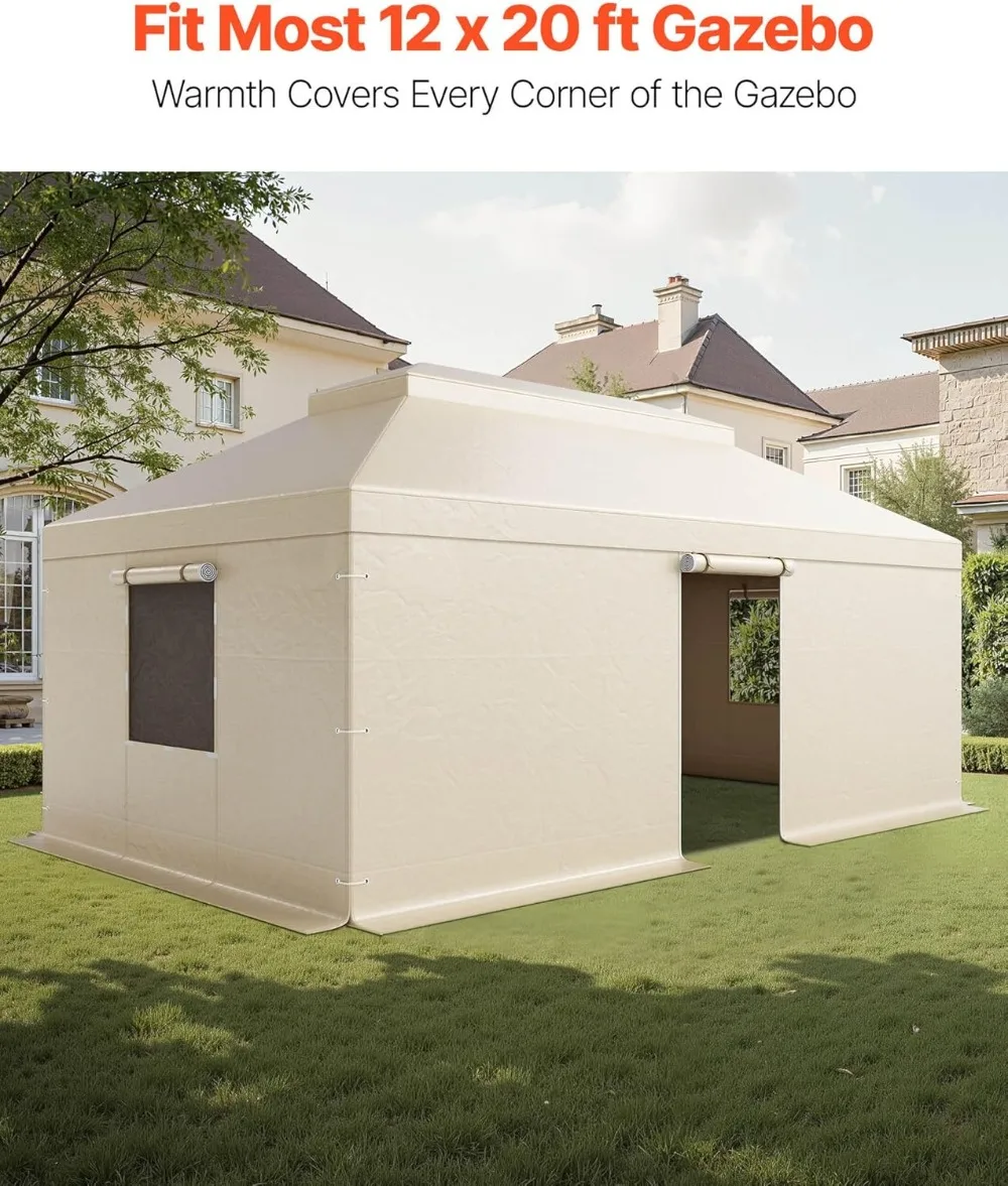 غطاء أكشاك شتوي مقاس 12 × 20 قدمًا، مأوى من البولي إيثيلين مزدوج الطبقات لجميع الأحوال الجوية مع نوافذ شبكية وجدران جانبية للمراقبة الصلبة