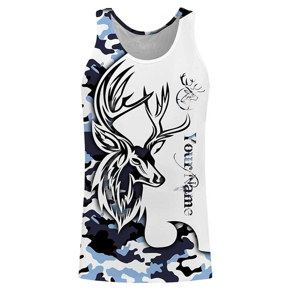 Custom Diy Deer Hunting Tank Top Teal Camo Pattern 3d Print Buck Head Design Personalized Name Sleeveless Shirts For Hunters