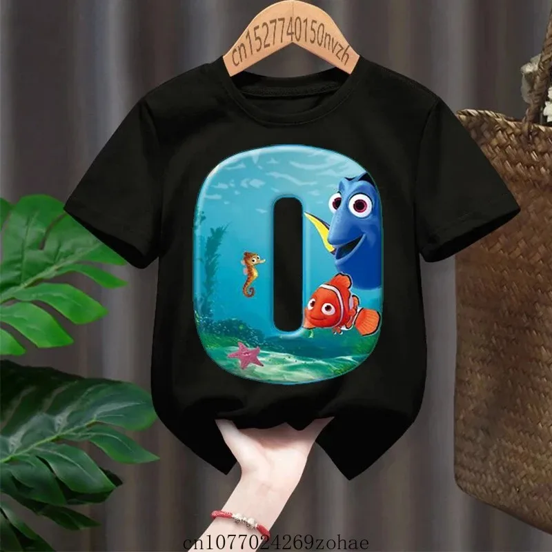 Disney Cute Cartoon Finding Nemo Printed T-Shirt Black Fashion Round Neck Shirt Boys Short Sleeve 2022 Summer New Girl Clothes