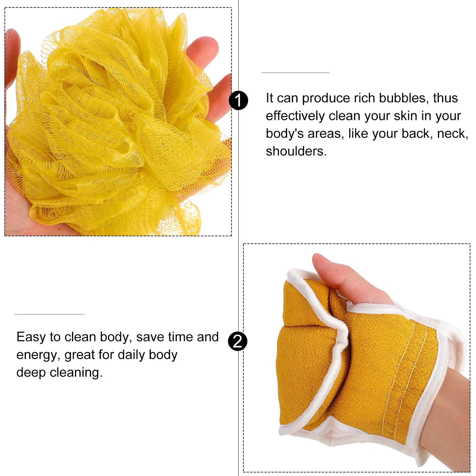 

3Pcs Dual Sided Bath Towel Set Rich Bubbles Effective Skin Cleaning Comfortable Lasting Use Back Scrubber Accessory