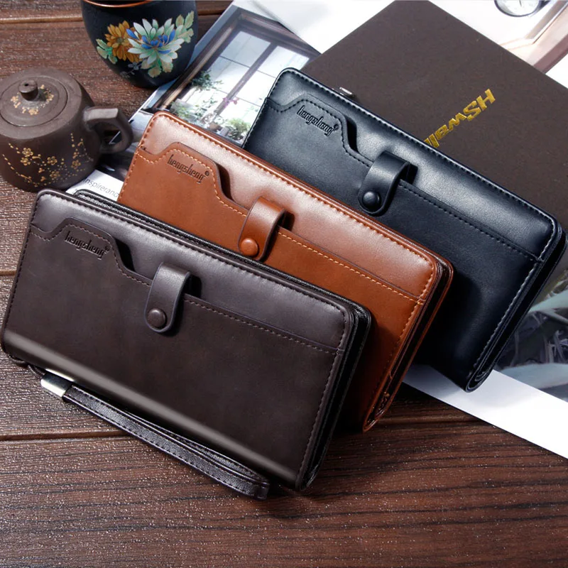 Men's PU Leather Wallet Long Clutch Men Business Card Holder Men Wallets Brown Black Coffee Men's Fashion Pocket Coin Purse