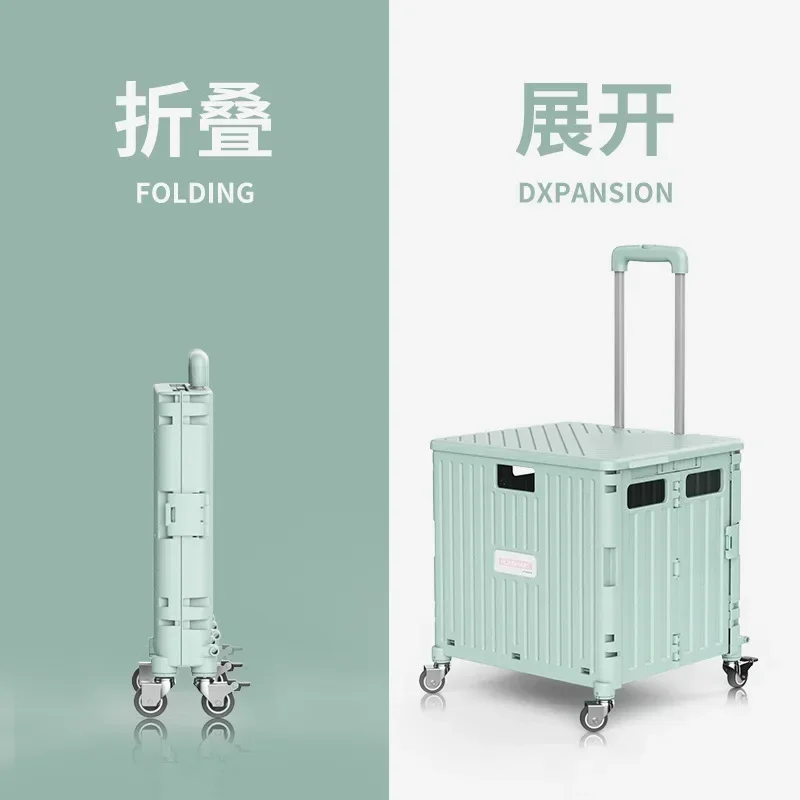 Supermarket Portable Folding Shopping Cart Grocery Shopping Cart 360 Degree Universal Wheel Plastic Trolley Cart Trolley